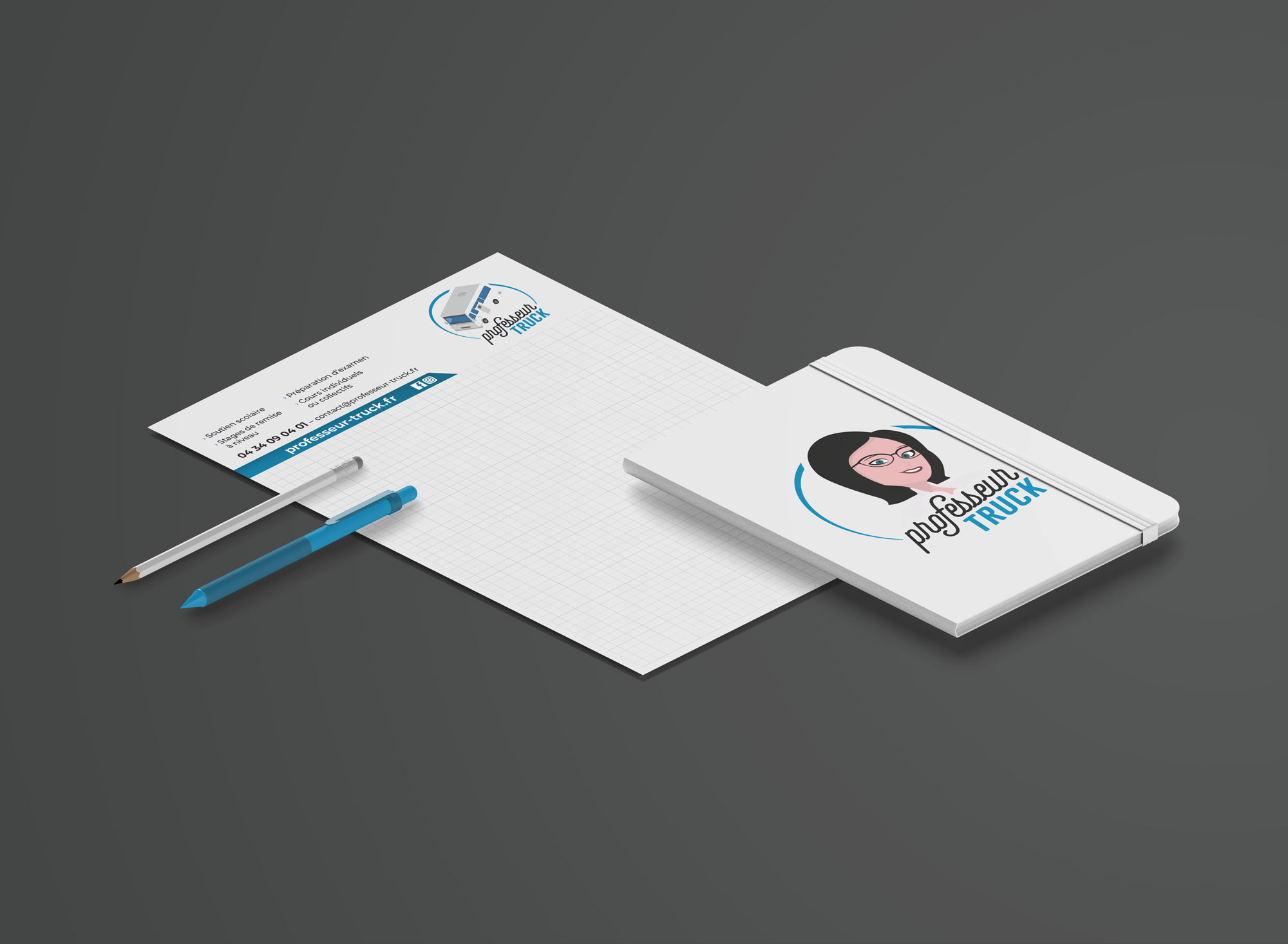 objet-publicitaires-stylo-bloc-notes-professeur-truck-vire-normandie